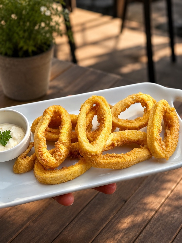 Etna Fish House Kaş'ta tartar soslu çıtır kalamar tava porsiyonu
