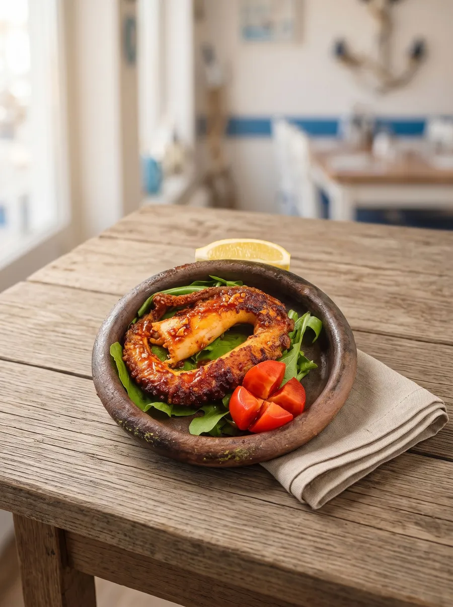 Etna Fish House Kaş'ta toprak kapta sıcak servis edilen ahtapot güveç